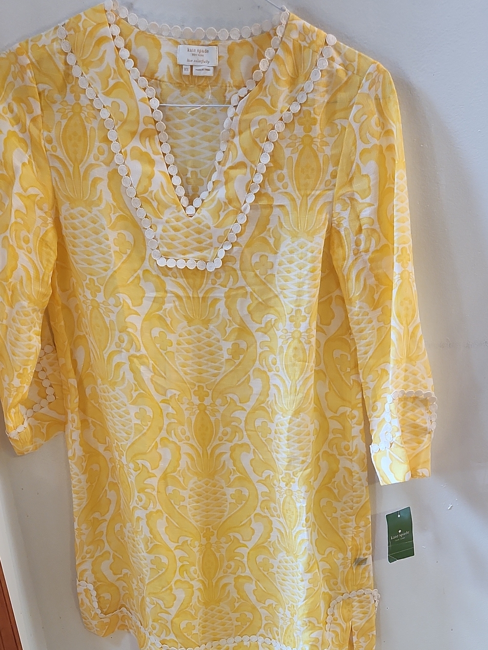 NEW Kate spade Yellow and White Pineapple-Pattern V-Neck Tunic OR MINI DRESS